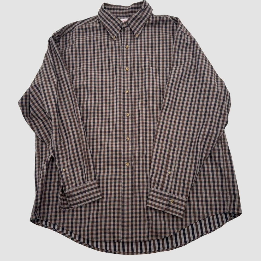 Brooks Brothers Brooksflannel Cotton Wool Check Shirt Mens XL Brown Navy